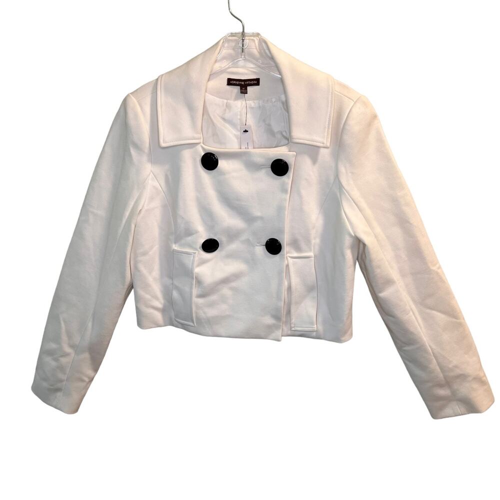 Adrienne Vittadini Double Breasted Crop Jacket Size 12 Autumn White Pockets NWT